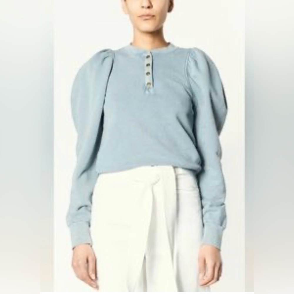 Ulla Johnson Asher Top in Salt Water Blue Cotton Sweatshirt Size Small EUC